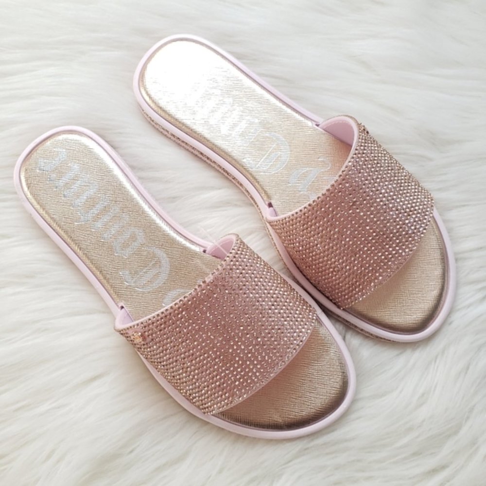 NWB Juicy Couture Yippy Beaded Rose Gold Slide Sandals